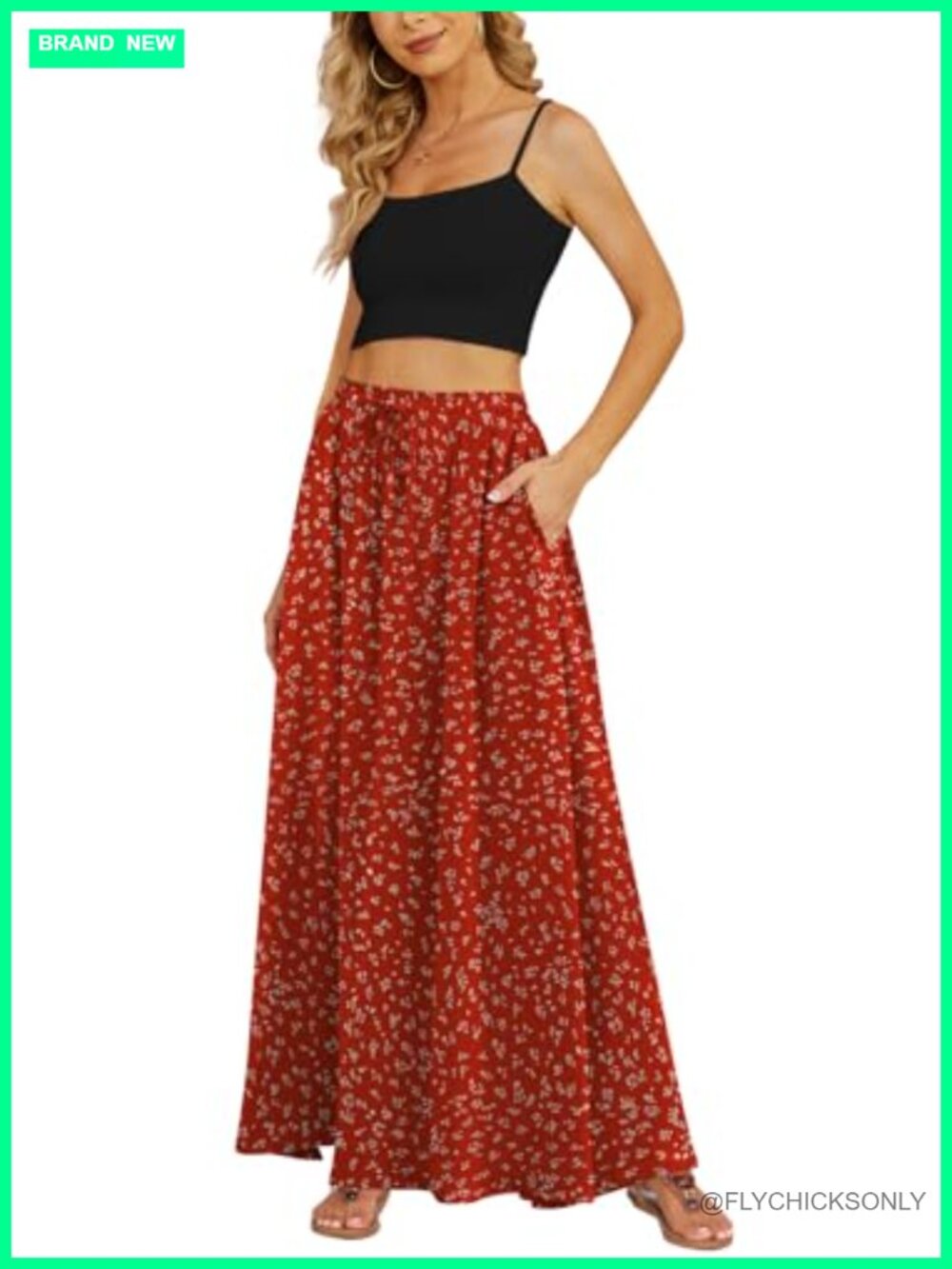 Flowy Maxi Skirt with Pockets Pleated High Waisted Summer Chiffon Long Skirt